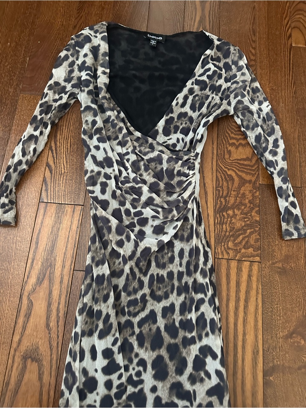 Leopard Print Wrap-Style Long Sleeve Dress - Brown/Black - Picture 2 of 5